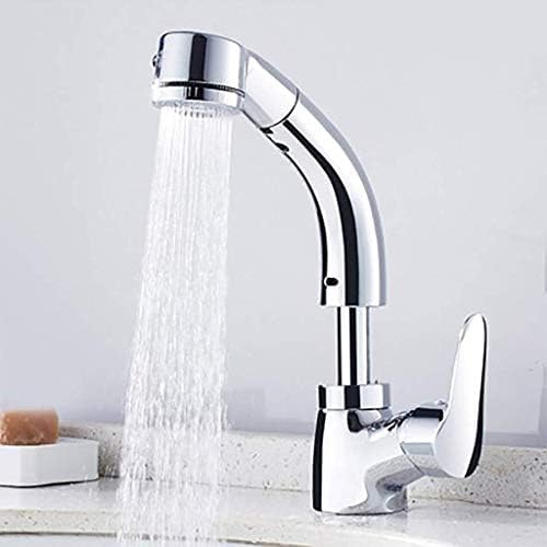 Robinet d'évier de salle de bain extractible chromé avec mitigeur eau chaude et froide relevable