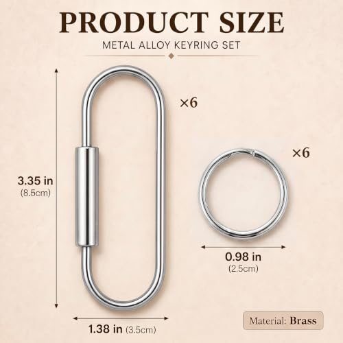 Image of WILLBOND Brass Carabiner Key Ring Locking Screw Carabiner Clips Round Key Rings Keychain Kit for Handbags Purse Bag Charm