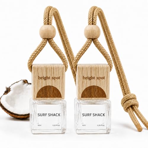 Image of Car Air Freshener, Natural Hanging Diffuser, Non-Toxic Long-Lasting Fragrance for Auto and Home, Vegan and Pet Safe (Pack of 2, 0.2 Fl Oz, Surf Shack Coconut Sandalwood Cedar Santal)