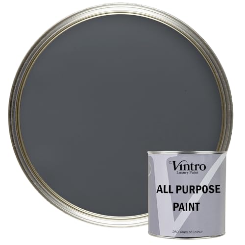 Vintro Paint - All Purpose Paint. Multi-Surface Matt Paint For Indoor/Outdoor Use. Wood, Walls, Doors, Cabinets, Metal, Plastic, Masonry, Furniture, Glass, Tiles, Radiators & Pipes. 250ml (Dark Grey)
