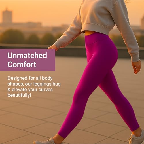 image for SATINA High Waisted Fuschia Leggings for Women - Soft, Stretchy Pink L