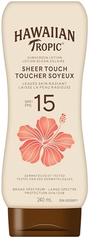 Hawaiian Tropic Sheer Touch Lotion Sunscreen SPF 15, 240mL | Hawaiian Tropic Sunscreen SPF 15, Broad Spectrum Sunscreen, Body Sunscreen, 240mL