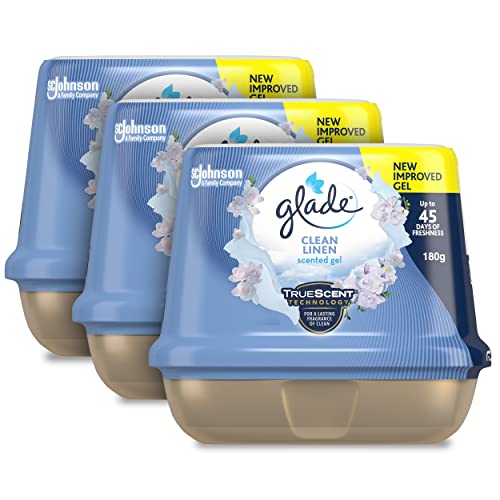 Glade Scented Gel Air Freshener, Clean Linen Scent, Eliminate Odours for up to 45 Days, 180g, 3 Pack