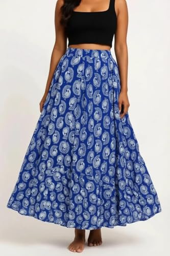 Image of Premium Long Skirt | Stylish Long Crushed Cotton & Unique Prints | Floor Length Skirt for Women | Elastic Waist Premium Maxi Skirt - Comfortable Casual Wear