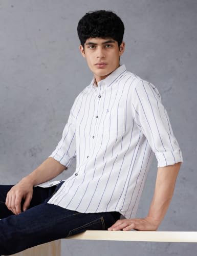 Image of The Indian Garage Co Men Regular Fit Striped Full Sleeves Cutaway Collar Casual Shirt
