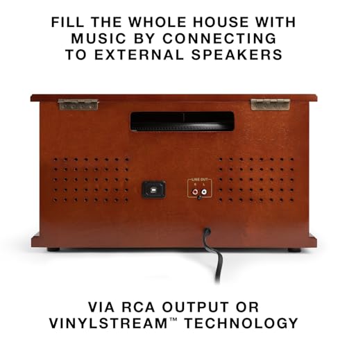 Image of Victrola Navigator - 8-in-1 Bluetooth Record Player - Espresso | Real wood cabinet plays vinyl, CD, cassette, FM radio, USB and aux, built-in speakers, remote control included