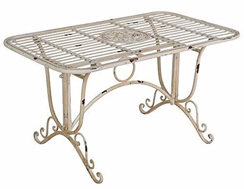 PALAZZO INT Gartentisch Villa Jardin – Metalltisch im Shabby-Chic-Landhausstil aus patiniertem Eisen, 54×100×60 cm, romantische Gartendeko & Beistelltisch