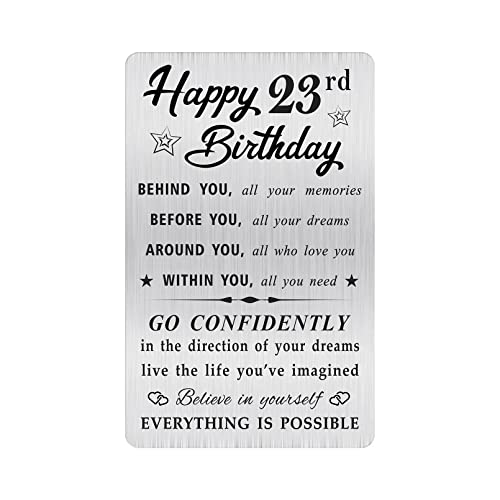 MOQIYXL Happy 23rd Birthday Card for Men Women, Small Engraved Wallet Card for 23 Year Old Birthday Gifts