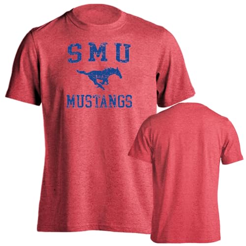SMU Mustangs Distressed Retro Logo Short Sleeve T-Shirt Red Heather Medium