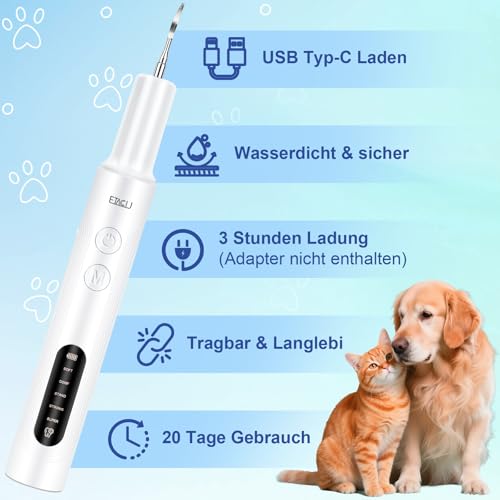 ETACCU Hund Zahnsteinentferner Zahnreinigung mit LED-Licht, 5 Modi Plaque Entferner für Zahnpflege zu Hause und Hunde und Katzen, Hund Zahnstein Entfernen, Weiß