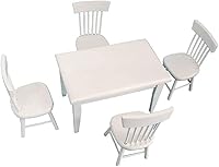 Vista 2 de Accesorios de decoración de casa de muñecas, 1:12 muebles en miniatura de madera blanca mesa de comedor silla modelo conjunto