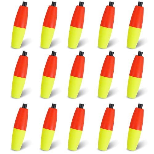 Peg Floats for Catfishing Foam Cigar Floats Slip Cork Bobbers Fishing Floats for Santee Rig Catfish Rig Crappie Fishing Terminal Tackles (Red and Yellow, 15pcs Mixed Sizes)
