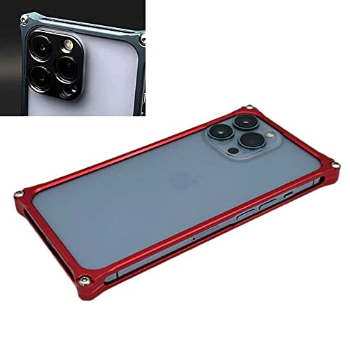 ギルドデザイン(GILD design) ソリッドバンパー iPhone13/13Pro 用 ケース ジュラルミン削り出し 耐衝撃 軽量 アルミサイドバンパー フレーム 携帯ケース日本製 ワイヤレス充電対応 アイフォン13Pro スマホケース13Pro 人気6.1㎝ (レンズガードセット（レッド）)