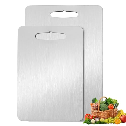 Image of 2 Pack Titanium Cutting Boards for Kitchen,100% Pure Titanium, Cutting Edge Hygiene & Durability, Double-sided food-grade Titanium Cutting Board For Meats Fruist And Vegetables,Easy to Clean(M+L)
