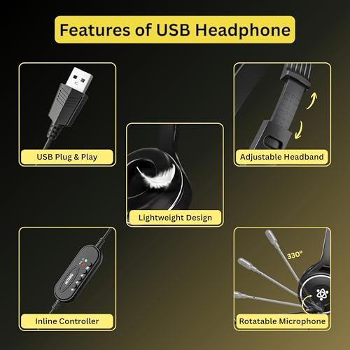 Image of Wired USB Headphone with Noise-Canceling Mic | Ideal for Teams, Zoom Calls & Call Center Use | Compatible with PC & Laptop | Model: Meta MT30 (Black)