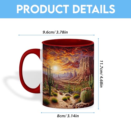 Taza de cerámica roja por 11 oz con diseño de desierto miniatura 5