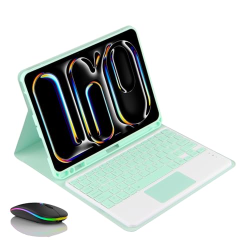 IPad Air 第5世代 (2022)/Air 第4世代 (2020) 10.9インチ 用キーボードケース、鉛筆ホルダー内蔵、Bluetoothマウス付きマグネット着脱式ワイヤレスバックライトキーボード,グリーン
