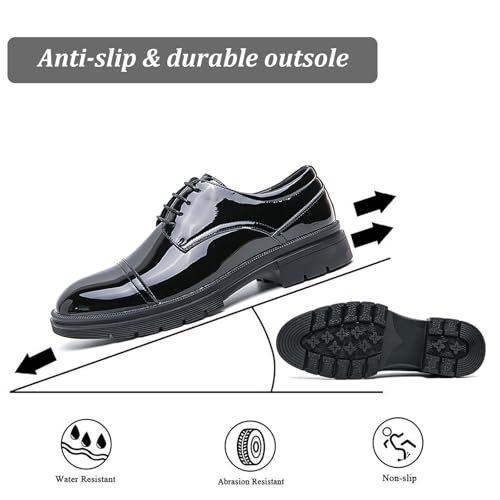 Business Platform Oxfords for Men Patent Leather Dress Shoes British Handmade Round Toe Chunky Heel Derby Oxfords Lace up Formal Wedding Party Shoes3