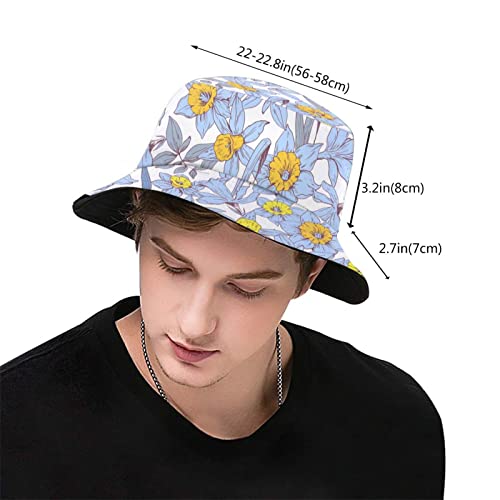 Elasonn BASEBALLCAP#HAT13G Vintage Daffodils Flowers Blue Leaves Summer Casual Bucket Hats Fashion Sun Cap Packable Outdoor Fisherman Hat thumb #2