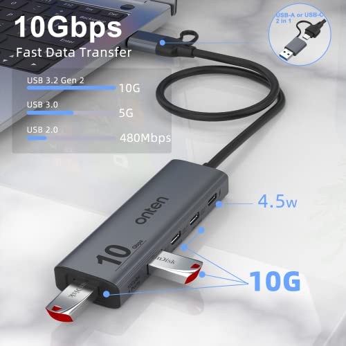 Onten 10Gbps Usb C Hub,Usb C To Usb C/A Adapter With Usb3.2 Gen2 Speed. Usb/Usb C Splitter With 2*Usba(10G) 2*Usb C(10G).4 Ports Usb C Adapter E(Data Transfer Only,Not Support Power And Monitor) #TOP3