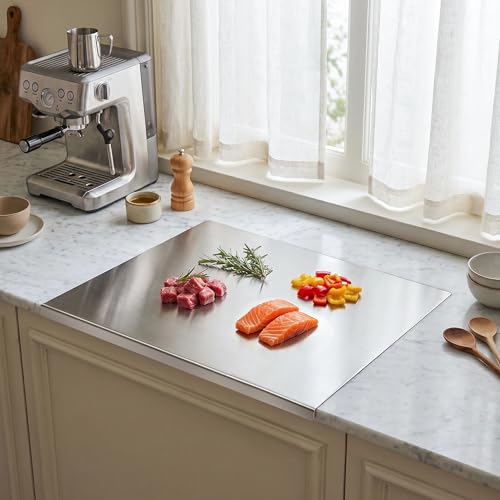 Stainless Steel Cutting Board with Lip, Metal Chopping Board for Kitchen Countertop, Single Stainless Steel Cutting Board For Food Prep (20 x 16 in / 50 × 40 cm) by TJ POP - Used condition - Image 7