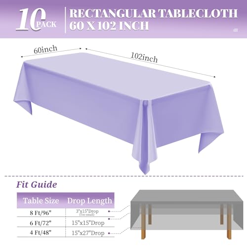 10 Pack Lavender Tablecloth 60 x 102 Inch Light Purple Tablecloth for 6 Foot Rectangle Tables Lavender Table Cloth Washable Polyester Fabric Table Cloths for Parties Wedding Banquet Christmas by Lumaycens - Image 2