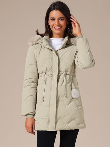 Allegra K Women's Winter Puffer Coat Drawstring Waist Removable Hooded Warm Thicken Parka Jacket3