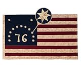 Homissor Cotton Bennington 1776 Flag 3x5 Feet Tea-Stained Vintage 76 American Flags Heavy Duty Outdoor Embroidered Colonies Banner for Outside