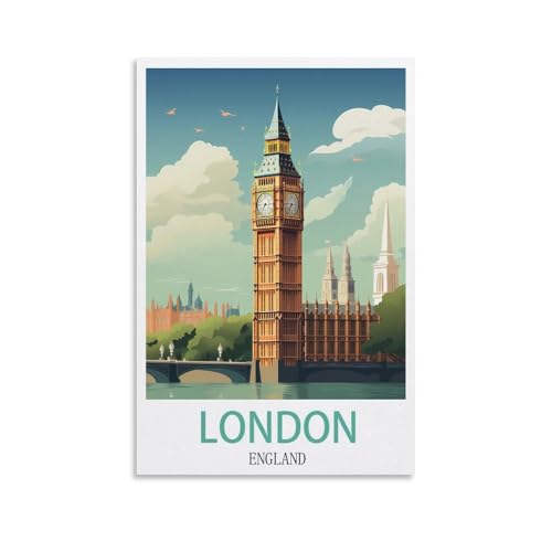 FUUDANG Poster vintage sur toile pour chambre à coucher Motif Londres Angleterre 20 x 30 cm