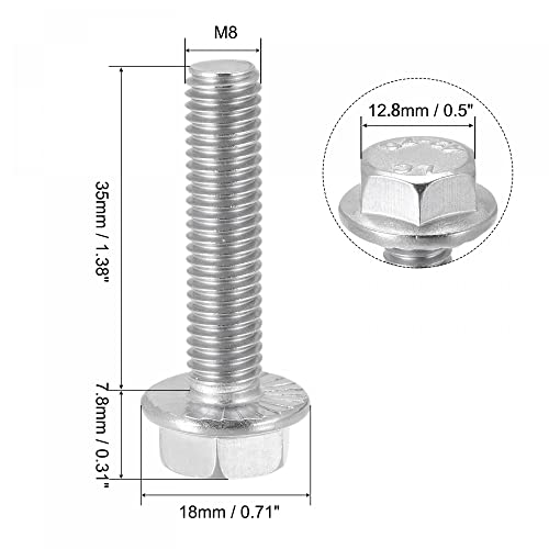 Image of uxcell M8x35mm Hex Serrated Flange Bolts Screws Metric Thread 304 Stainless Steel 10pcs