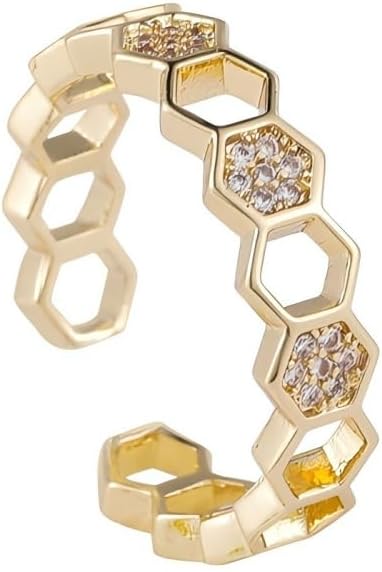 Zart Vergoldet Geometrisch Ringe für Damen Zirkonia Sechseck Kristall Offen
