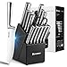 Messerblock mit Messer, 16-TLG Edelstahl Messerset mit Block, Profi Küchenmesser Set mit Holzblock, Scharfe Messer Set mit Selbstschärfend, Ergonomischer Griff Kochmesser Messerblockset, Schwarz