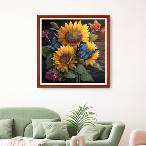 Image of Hopeart Stamped Cross Stitch Kits for Beginner Embroidery Kits for Beginners Adults DIY 11CT Cross Stitch Patterns Needlepoint Kits Crossstitching Kits-Sunflower Butterfly 18x18 inchs