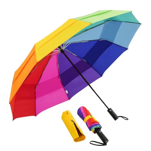 Grand parapluie de golf arc-en-ciel pliable et coupe-vent avec ouverture automatique