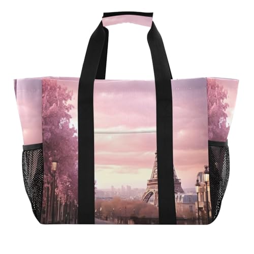 Romantic Paris Eiffel Tower Large Beach Bag Waterproof Beach Tote Bags for Women Travel Gym Pool
