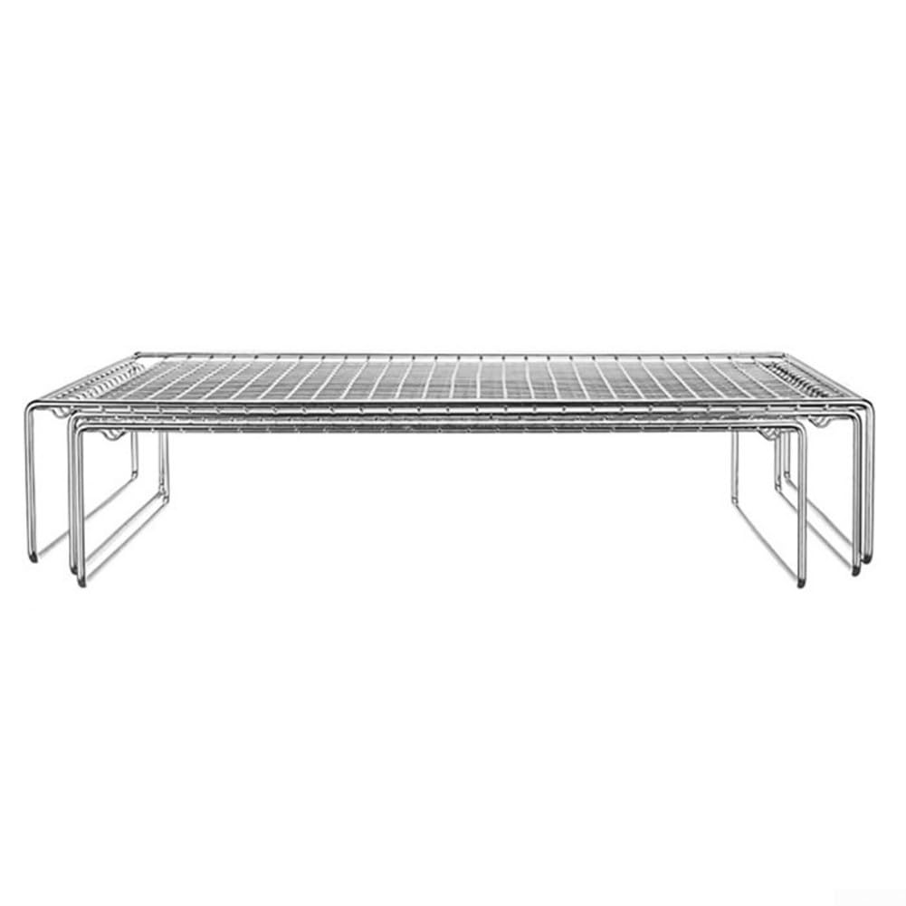 Juego de estantes de enfriamiento apilables de 3 niveles de acero inoxidable para horno, bandeja de media hoja, pizza, pan, galletas, apto para lavavajillas, plateado