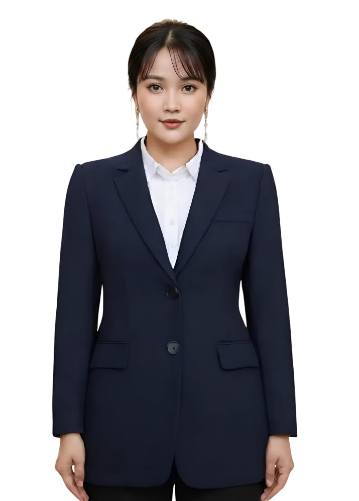cadmon Women Cotton Blend Solid Single Breasted Blazer with Notched Lapel | Full Sleeves, Button Closure, Regular Fit Formal Blazer for Womens & Girls | Lightweight & Breathable Fabric (Blue)_123-picture-23