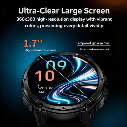Image of Shyenah HT-Venture (HT33) Military Grade Sports Adventure Smartwatch with Compass,Flashlight, HD Voice Calling, Big 1.7 inch IPS HD Display, IP68, Heart Rate, SPO2, Huge 1100mAh Battery (Shallow Blue)