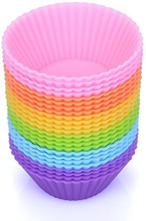 Mini Muffin Pan - Reusable Silicone Cupcake Molds 2in 24 Pack - Small Baking Cups Truffle Cake Pan Set Nonstick in 6 Colors