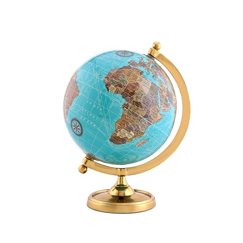 Rely+ Earth Light Blue Rotating Globe of The World with Gold Stand (NOT PLASTIC!) for Bookcase Shelf Decorative Home Desk sturdy Office Decor 6-inch