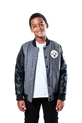 Ultra Game NFL Pittsburgh Steelers Youth Classic Baseball Jacket, Heather Charcoal, 18 20