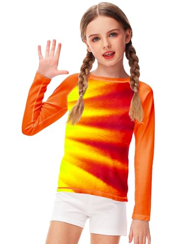 Image of Remimi Kids Long Sleeve Fishing Shirts Boys Tie Dye Rash Guard Sand Protection Orange Uv Shirt 7-8Y
