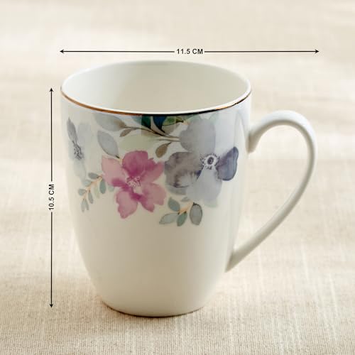 Image of Home Centre Altius Periwinkle Bone China Floral Print Coffee Mug - 350ml