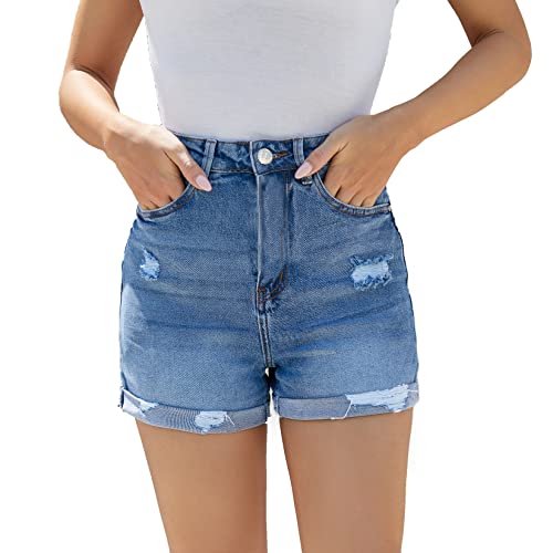 Vipones Denim Shorts For Women Stretchy Frayed Casual Hot Pockets Mid Waisted（186，6） #TOP3