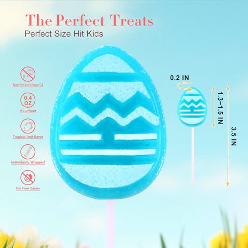 Easter Egg Lollipops Candy Suckers, Individually Wrapped Bulk for Easter Basket Stuffers, Party Favors & Exchanges, Spring Treats, 8g Tropical Fruit Flavor 40 Pack