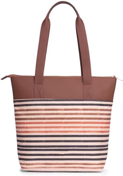 Women’s Printed Jute & Vegan Leather Tote Bag – Handcrafted Shoulder Handbag, Spacious Everyday Work Bag for Office, Travel & Daily Use