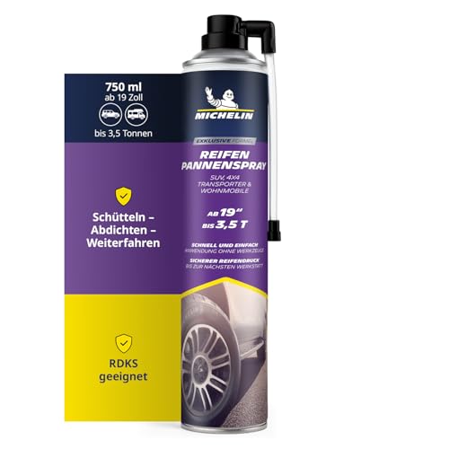 MICHELIN Reifenpannenspray 750 ml – Reifendichtmittel für SUV, 4x4, Transporter & Wohnmobile – für große Reifen ab 19 Zoll bis 3,5 t – RDKS-kompatibel – Sofort fahrbereit