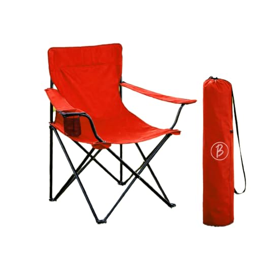 Image of BTAG Foldable Camping Chair with Armrest & Cup Holder, Portable Outdoor Chair with Carry Bag for Camping, Picnic, Fishing & Travel - RED