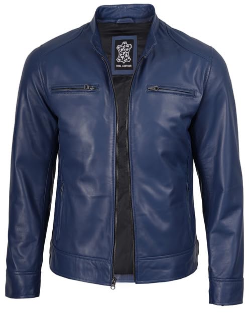Image of Decrum Mens Leather Jacket - Cafe Racer Style Real Lambskin Leather Jacket Men