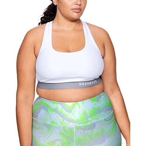 Image of Under Armour Heatgear Armour Mid Impact Crossback Sports Bra, White (100)/White, 3X